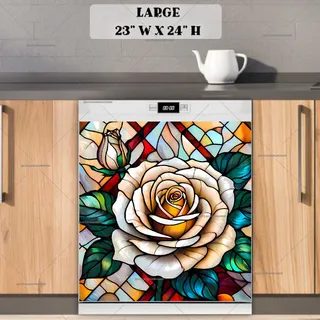 Preview of Stained Glass White Rose magnet in Large size.