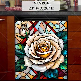 Preview of Stained Glass White Rose magnet in Extra Large size.