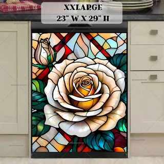 Preview of Stained Glass White Rose magnet in XX Large size.