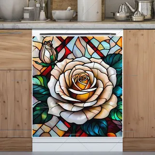 Preview of Stained Glass White Rose magnet.