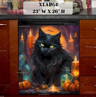 Preview of Black Cat and Candles magnet in Extra Large size.