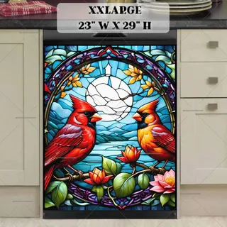 Preview of Stained Glass Cardinals and Flowers magnet in XX Large size.