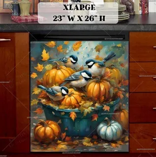 Preview of Chickadees in the Pumpkin Bucket magnet in Extra Large size.