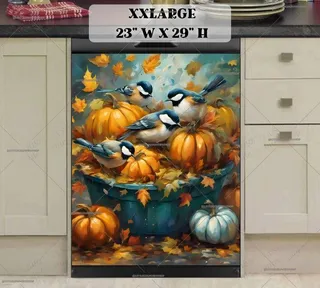 Preview of Chickadees in the Pumpkin Bucket magnet in XX Large size.