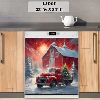 Preview of Red Truck with Christmas Tree magnet in Large size.