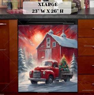 Preview of Red Truck with Christmas Tree magnet in Extra Large size.