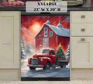 Preview of Red Truck with Christmas Tree magnet in XX Large size.