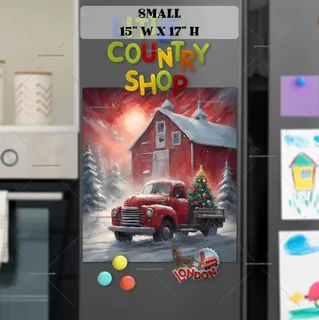 Preview of Red Truck with Christmas Tree magnet in Small size.