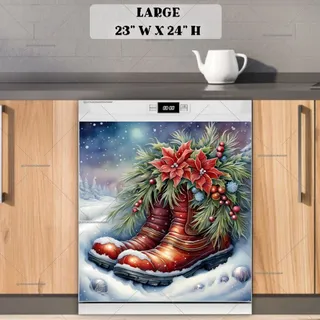 Preview of Santa's Boots with Poinsettias magnet in Large size.