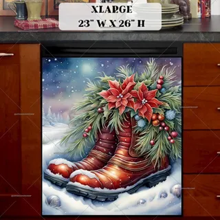 Preview of Santa's Boots with Poinsettias magnet in Extra Large size.