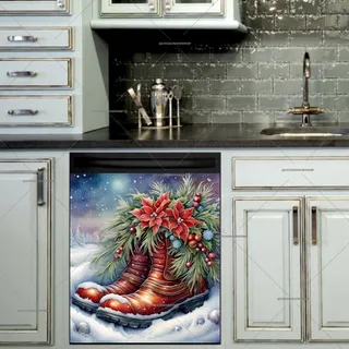 Preview of Santa's Boots with Poinsettias magnet.