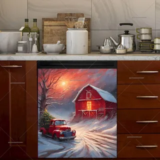 Preview of Red Truck with Christmas Tree at the Barn magnet.