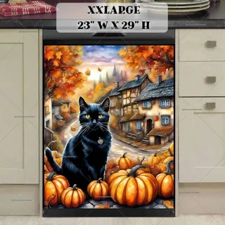 Preview of Autumn Village and a Black Cat magnet in XX Large size.