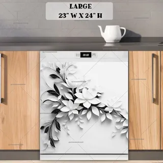 Preview of Black and White Leaves and Flowers magnet in Large size.