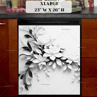 Preview of Black and White Leaves and Flowers magnet in Extra Large size.