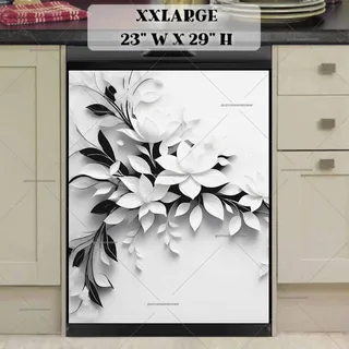 Preview of Black and White Leaves and Flowers magnet in XX Large size.