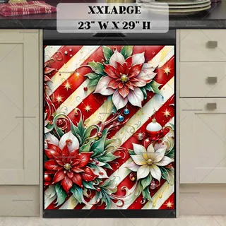 Preview of Poinsettias on Candy Cane Background magnet in XX Large size.