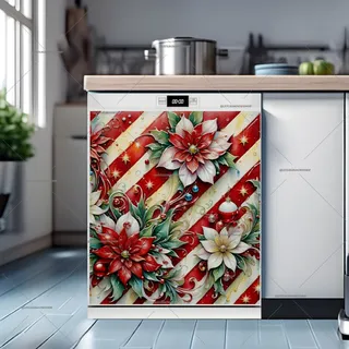 Preview of Poinsettias on Candy Cane Background magnet.