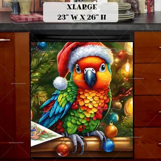 Preview of Cute Christmas Parrot magnet in Extra Large size.