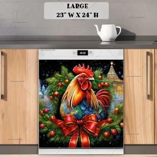 Preview of Pretty Christmas Rooster magnet in Large size.