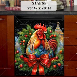 Preview of Pretty Christmas Rooster magnet in Extra Large size.