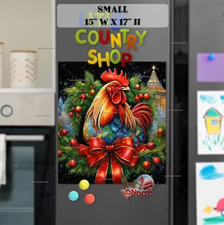 Preview of Pretty Christmas Rooster magnet in Small size.