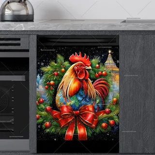 Preview of Pretty Christmas Rooster magnet.