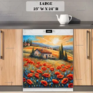 Preview of Beautiful Tuscan Villa with Poppies magnet in Large size.