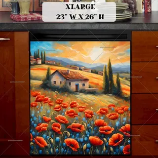 Preview of Beautiful Tuscan Villa with Poppies magnet in Extra Large size.