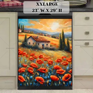 Preview of Beautiful Tuscan Villa with Poppies magnet in XX Large size.