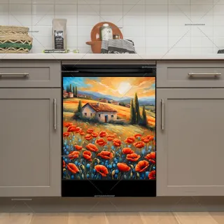 Preview of Beautiful Tuscan Villa with Poppies magnet.