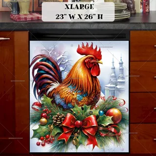 Preview of Beautiful Christmas Rooster magnet in Extra Large size.