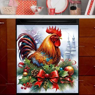 Preview of Beautiful Christmas Rooster magnet.