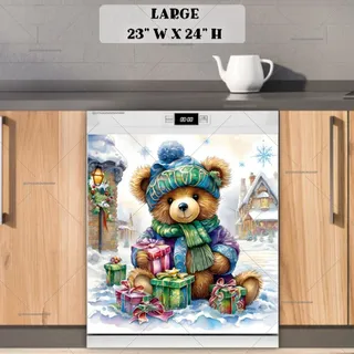 Preview of Christmas Teddy Bear with Gifts magnet in Large size.