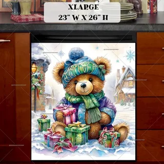 Preview of Christmas Teddy Bear with Gifts magnet in Extra Large size.