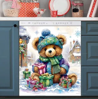 Preview of Christmas Teddy Bear with Gifts magnet.