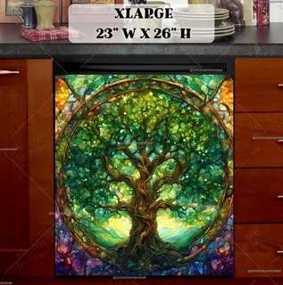 Preview of Stained Glass Green Tree magnet in Extra Large size.