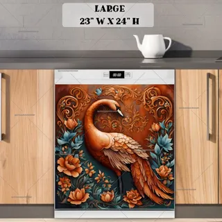 Preview of Tooled Leather Swan Design magnet in Large size.