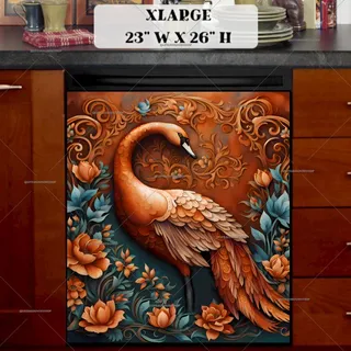 Preview of Tooled Leather Swan Design magnet in Extra Large size.