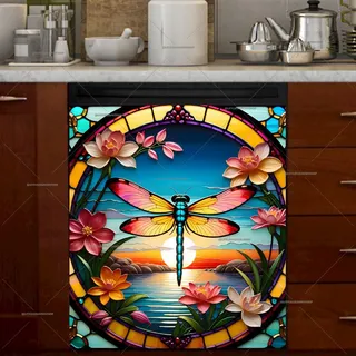 Preview of Stained Glass Sunset Dragonfly magnet.