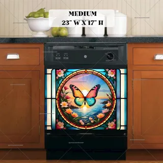 Preview of Stained Glass Sunset Butterfly magnet in Medium size.