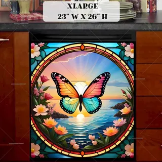 Preview of Stained Glass Sunset Butterfly magnet in Extra Large size.