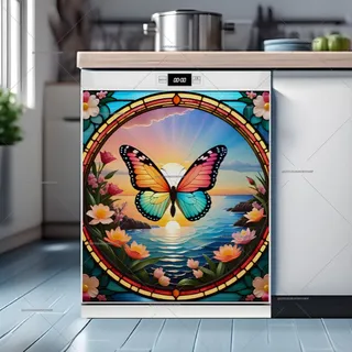 Preview of Stained Glass Sunset Butterfly magnet.