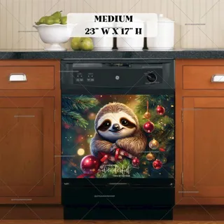 Preview of Cute Sloth on the Christmas Tree magnet in Medium size.