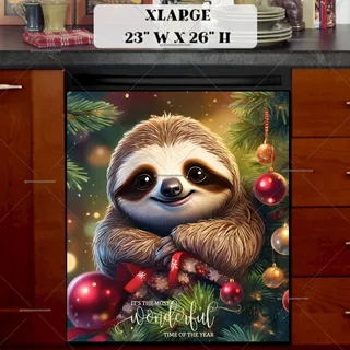 Preview of Cute Sloth on the Christmas Tree magnet in Extra Large size.