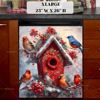 Preview of Christmas Birdhouse and Birds magnet in Extra Large size.