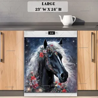 Preview of Black Christmas Horse magnet in Large size.