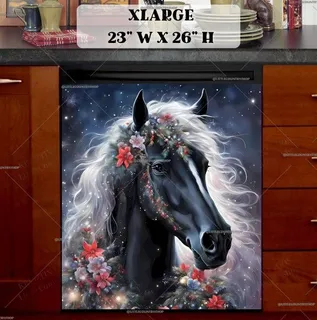 Preview of Black Christmas Horse magnet in Extra Large size.