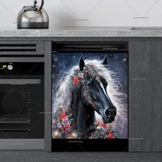 Preview of Black Christmas Horse magnet.