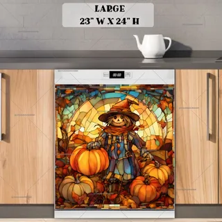 Preview of Stained Glass Scarecrow and Pumpkins magnet in Large size.